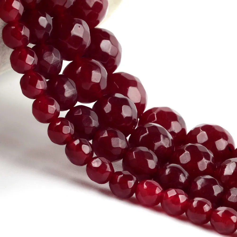 Natural Stone Beads 4-12mm Faceted Rubys Chalcedony Jades Round Spacer Beads For Jewelry Making DIY Bracelet Necklace Handmade