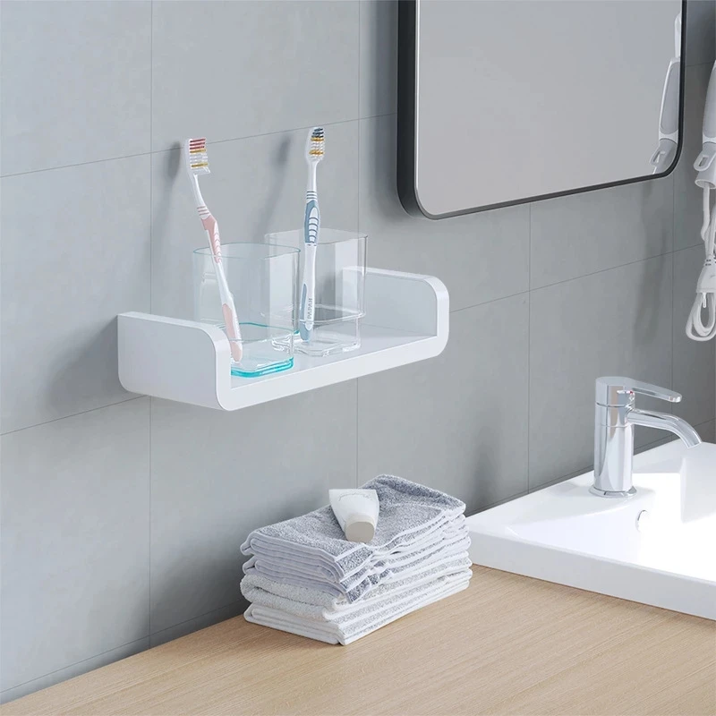 Wall-Mounted Bathroom Shelf Three-Layer White U-Shaped Floating Hand Soap Storage Rack Shower Basket Bathroom Supplies Shelf