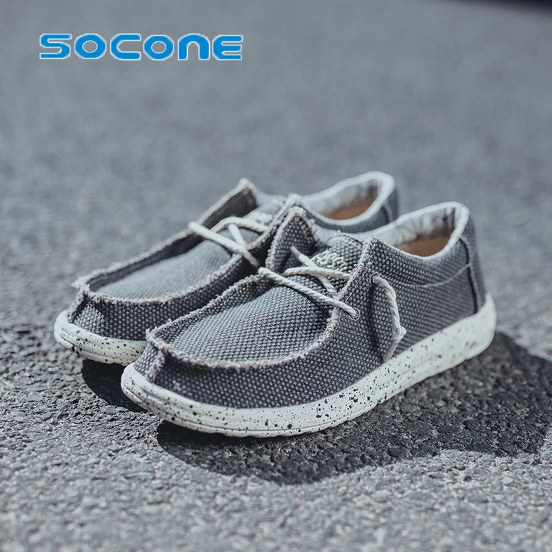 socone brand Men's canvas shoes, pedal deck shoes, casual cloth boat shoes, non-slip casual loafers, flat outdoor sports shoes