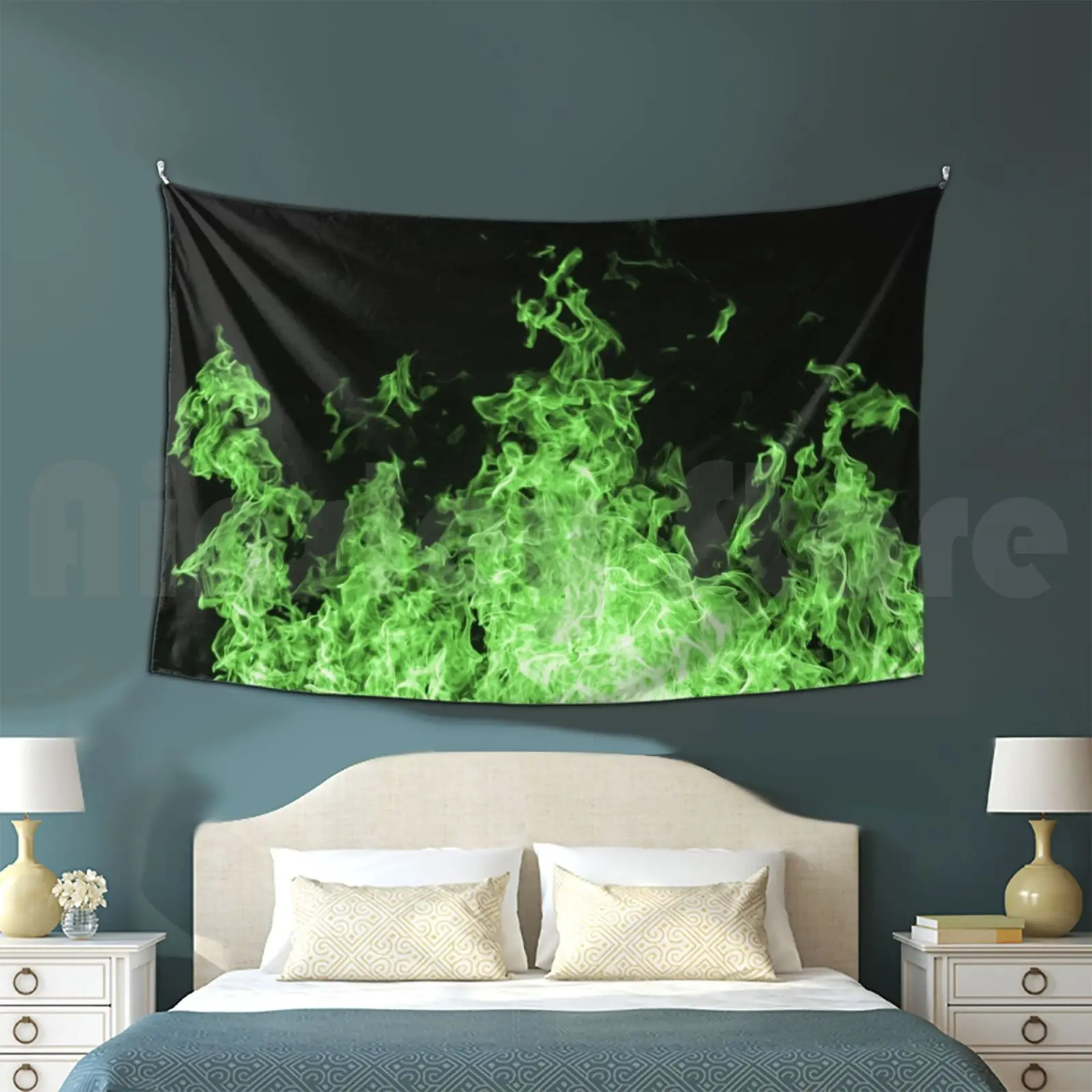 Real Green Flames Tapestry Living Room Bedroom 2947 Billie Real Fire Belly Ache Bellyache Burning Vsco Girl Tumblr