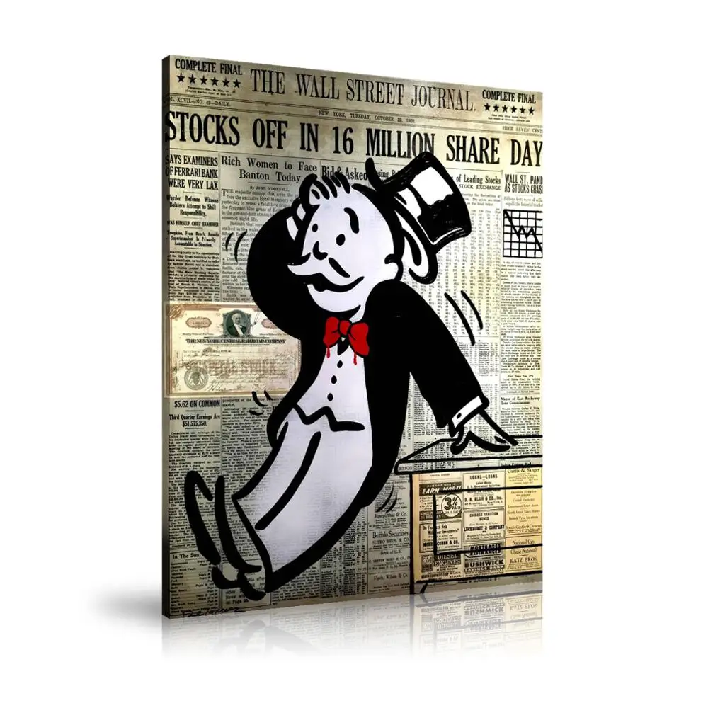 HD Print Alec Monopoly Oil Painting Home Decor Wall Art on Canvas Wall Street Jitters Canvas Printings Canvas Painting