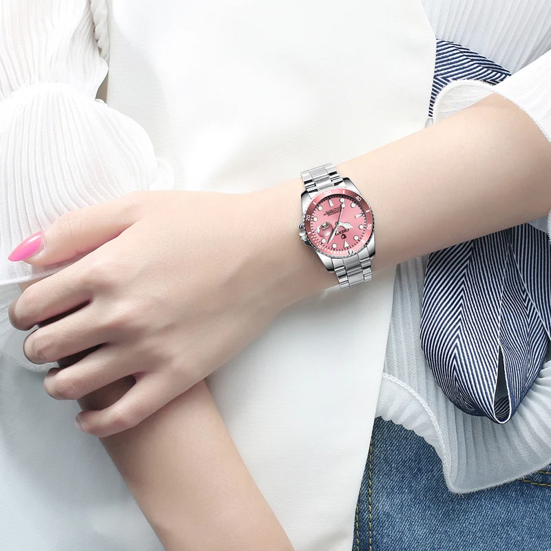 Relogio Feminino Chenxi Women Watch Fashion Casual Pink Watches Ladies Rotating Bezel Stainless Steel Quartz Wristwatches Women