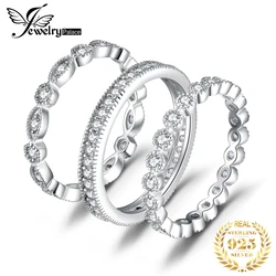 JewelryPalace 3 Pcs 925 Sterling Silver Yellow Rose Gold Band Ring Set Women Stackable AAAAA CZ Simulated Diamond Finger Ring