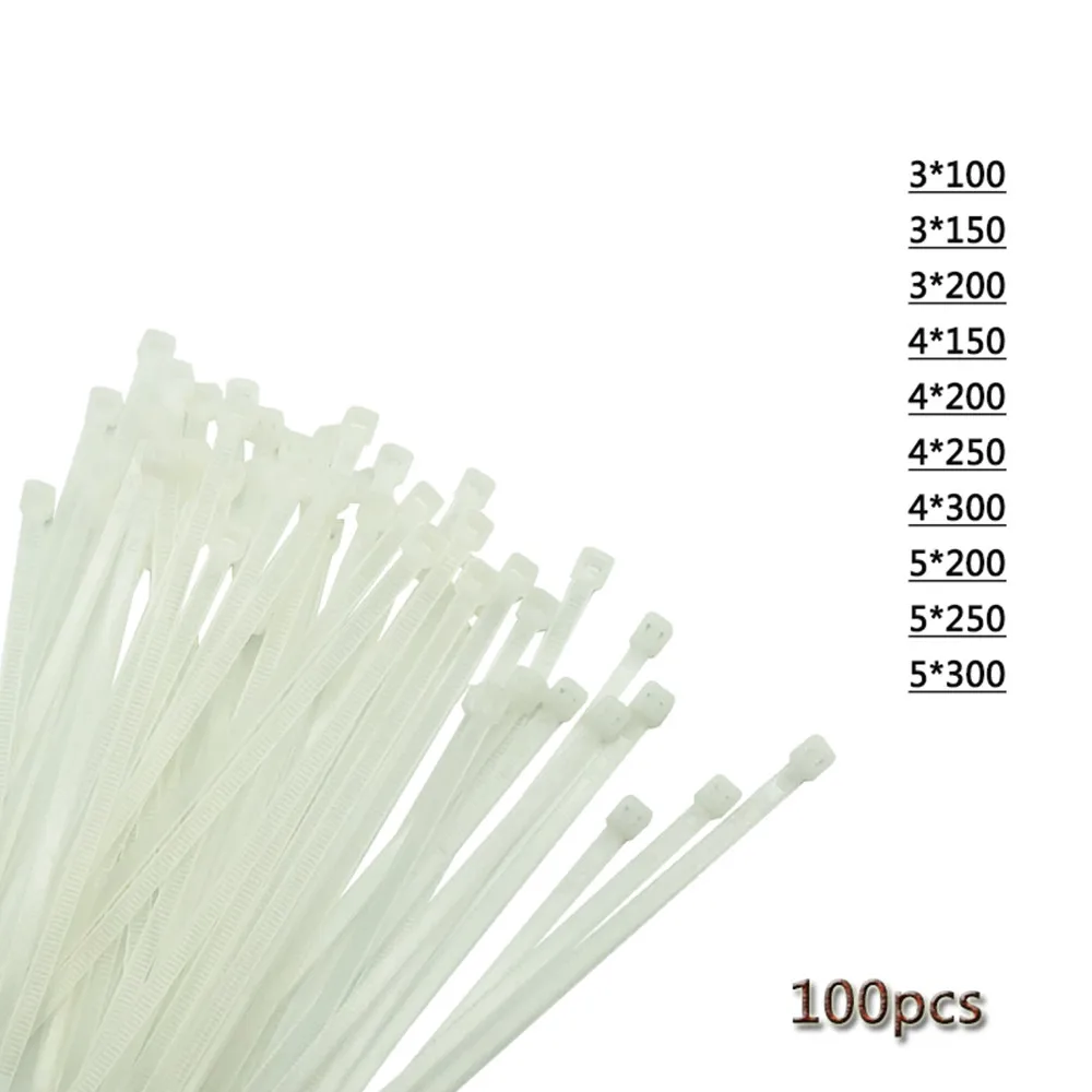 Self-Locking Plastic Nylon Wire Cable Zip Ties 100pcs Black Cable Ties Fasten Loop Cable Various specifications