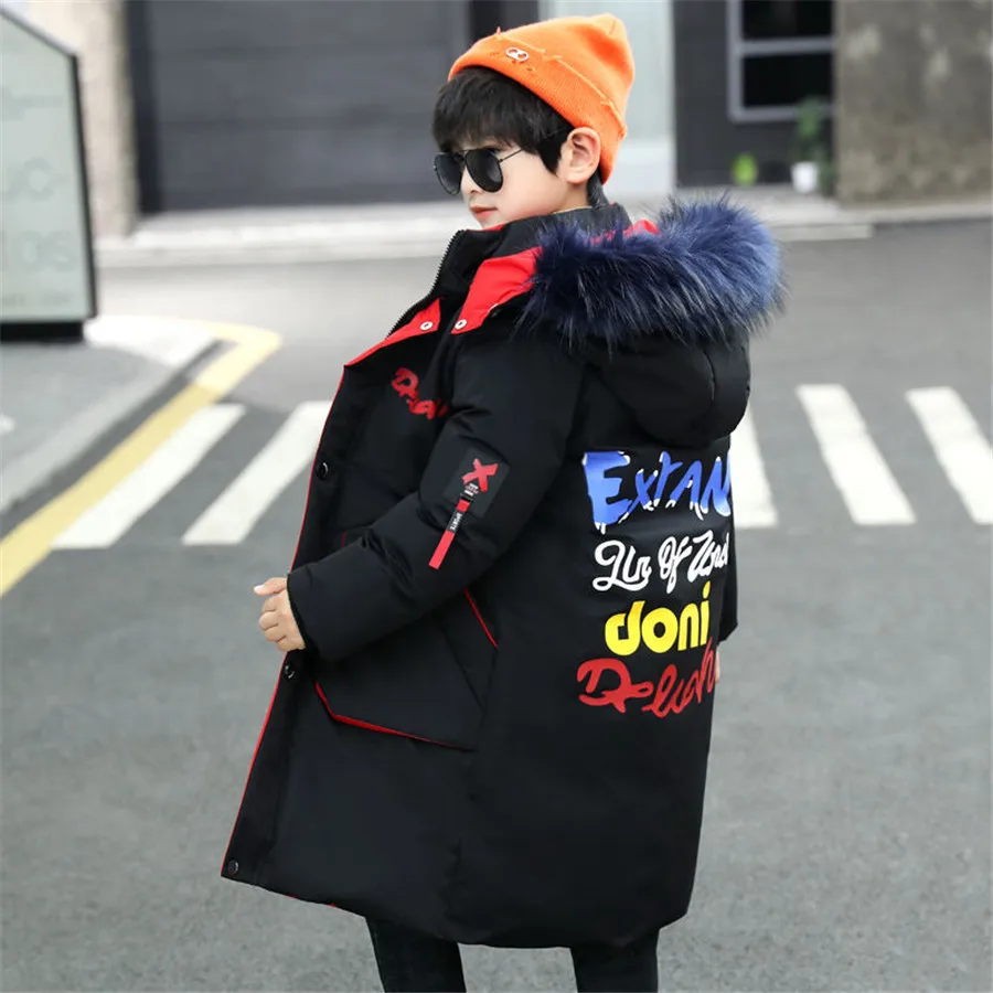 NEW Children warm Thicken clothing Boy clothes Winter Down Jackets 5-15 years Parka Hooded faux fur Coat Kids Teen Snow snowsuit