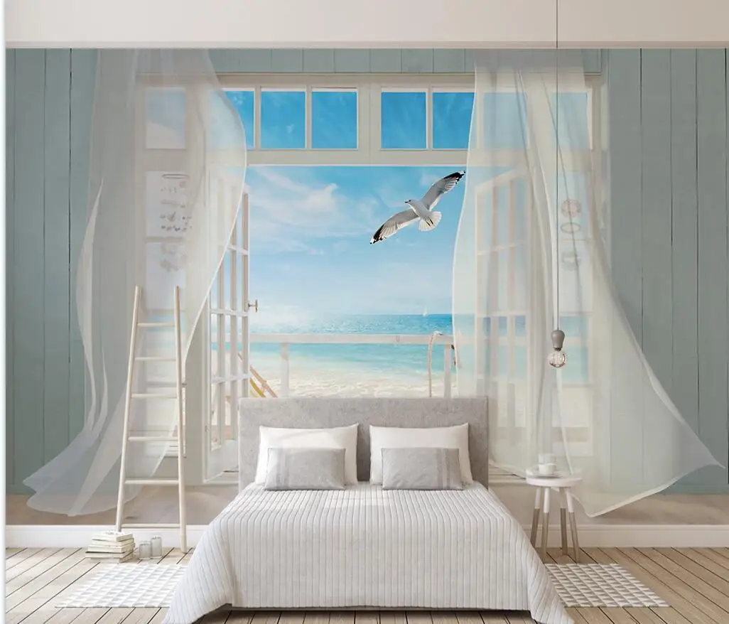 

Custom wallpaper Seagull with sea view outside 3D stereo window Photo Wall Mural Living Room Dining Room Backdrop wallpaper