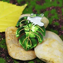 Vivid Rhinestone Handmade Arcylic Frog Brooches For Women Leaf Animal Party Causal Brooch Pins Jewelry Accessories