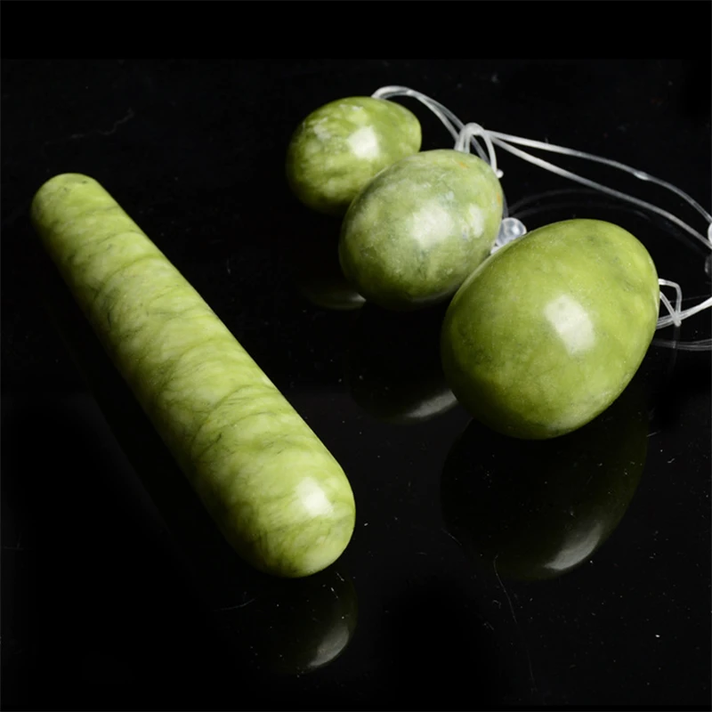 Yoni Egg Green Vagina Natural Jade Eggs Set Vagina Firming Ball Muscles Wand Women Kegel Exerciser Drilled Massage Stone