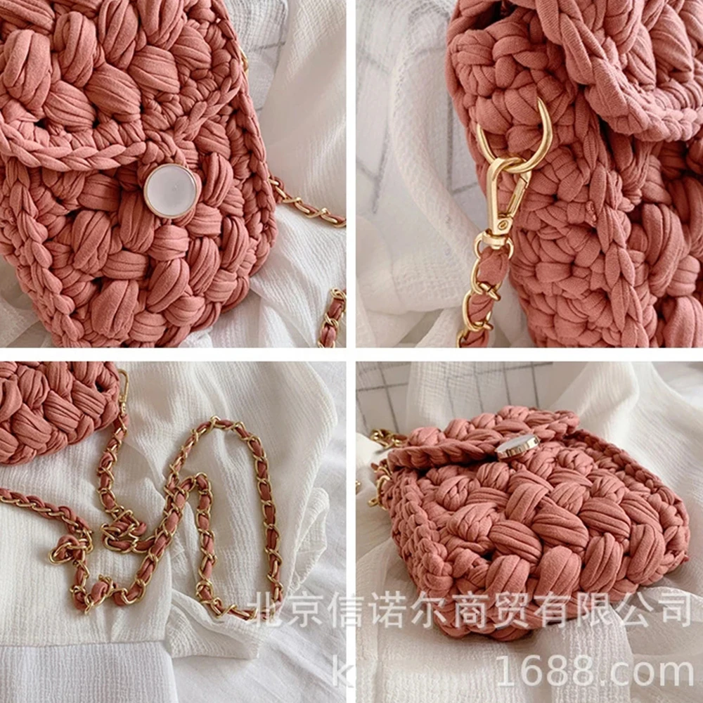 Handmade Rope Knitting Crossbody Bags for Women 2021 Fashion Chains Woven Shoulder Bag Lady Small Coins Purse Phone Flap Ladies