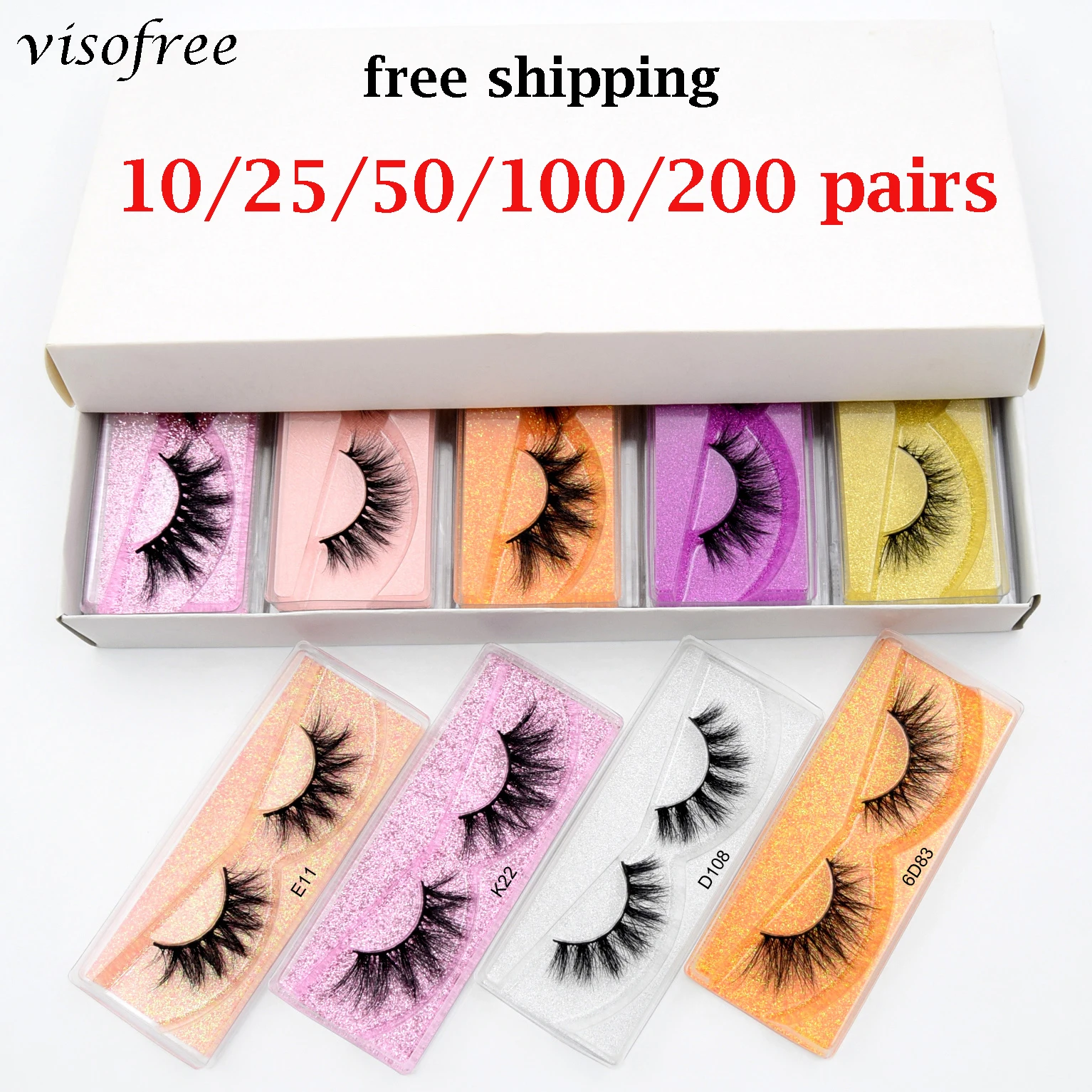 Lot de faux-cils en vison naturel 3D sans vison, vente en gros, 10 à 200 pièces, maquillage, en vrac