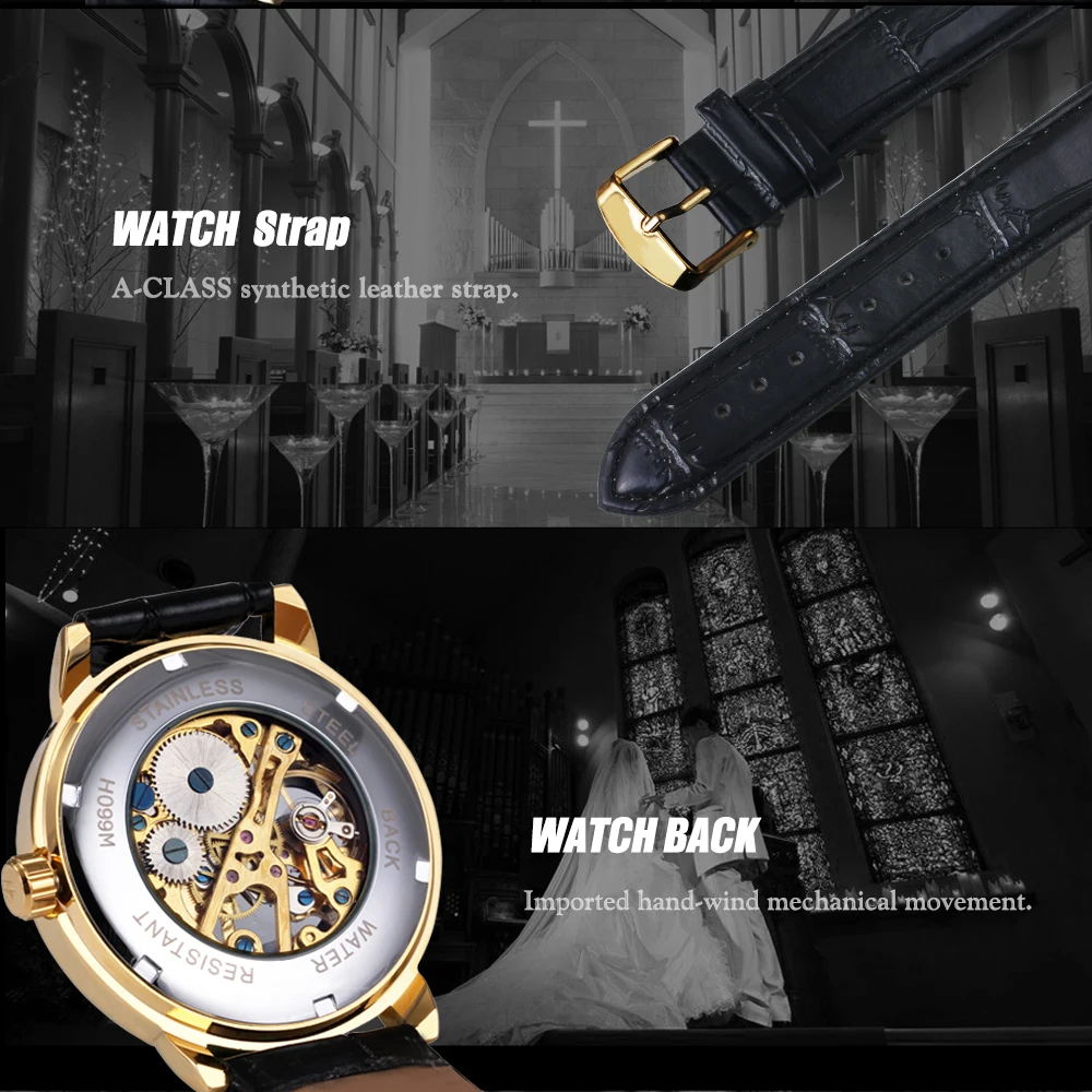 Winner-Reloj de pulsera para Hombre, cronógrafo de esqueleto dorado, mecánico, de viento a mano, a precio barato