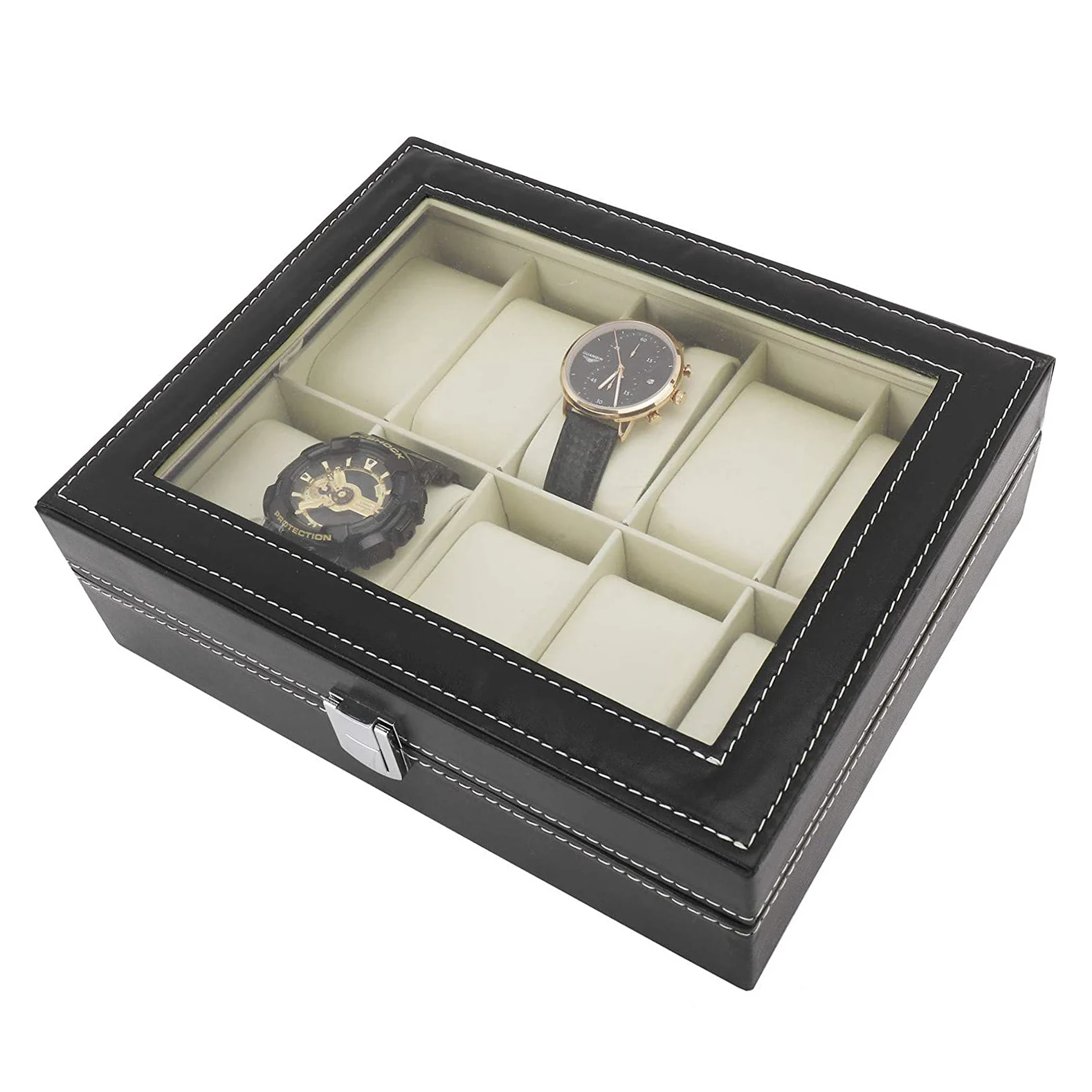 High Quality Watch Box Black PU Leather Watch Case Holder Men Women Watch Organizer Storage Jewelry Boxes Display Best Gift