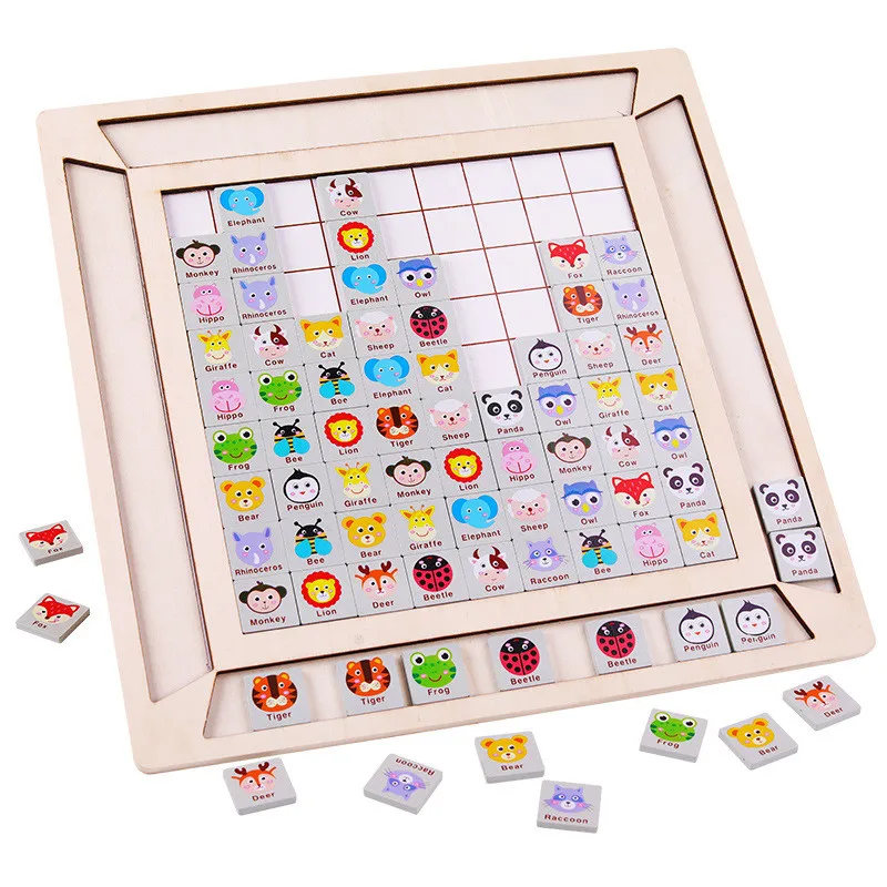 

Children Montessori Puzzle Board Game Cartoon Animal Traffic Digital Matching Game Kids Brain Power Early Education Wooden Toys