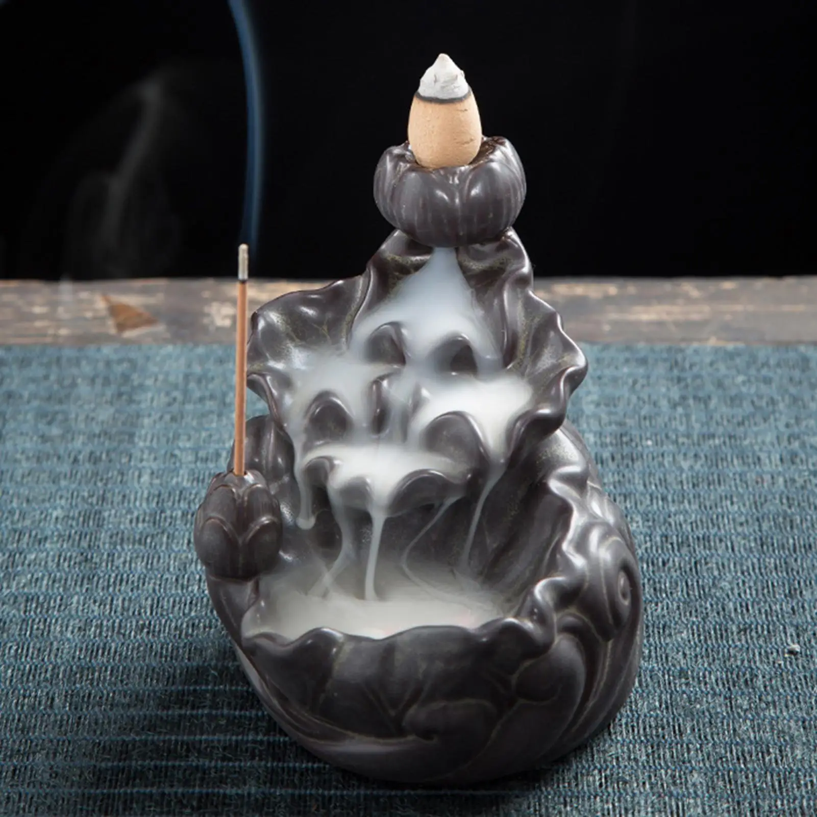 Teahouse Waterfall Lotus Backflow Incense Burner Ceramic Censer Waterfall Censer Incense Holder Home Decoration