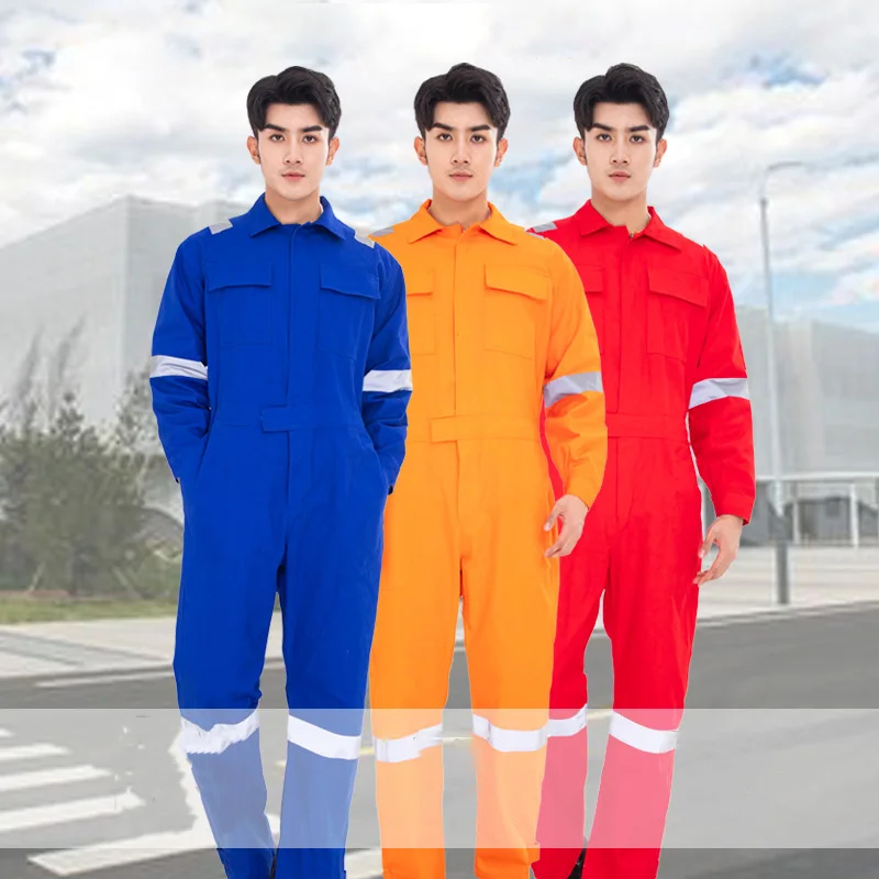 100% Cotton Welding Clothing Working Suit Long Sleeve Overalls Workmen Uniform Reflective Safety Car Miner Mechanical Coveralls