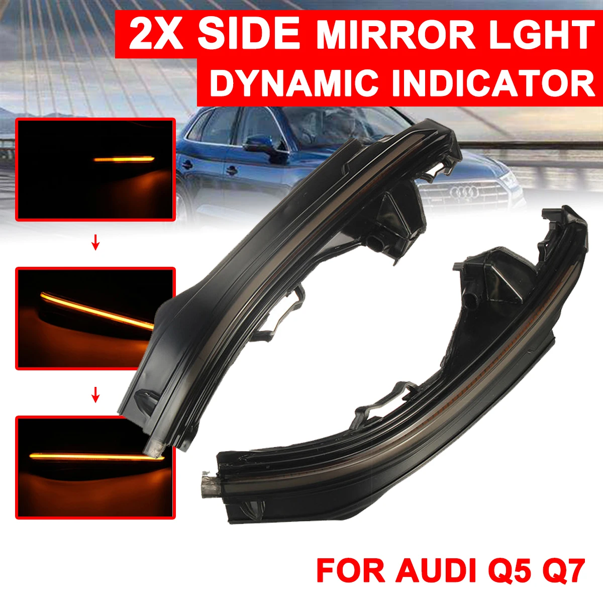 

For Audi Q5 2018+ Q7 4M 2016+ Car Dynamic Turn Light Highlight LED Rearview Mirror Signal Lamp Yellow