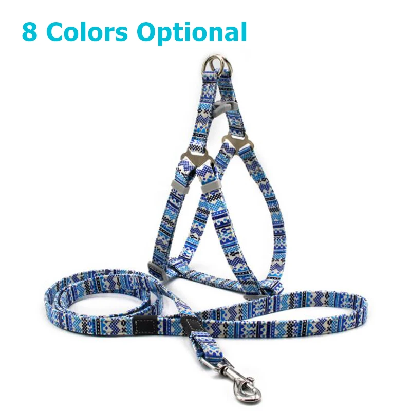 

Dog Cat Nylon Bohemian Style Harness And Leash Set Adjustable Canvas Print Harnesses for Dogs Walking Runing Chest Pets Products