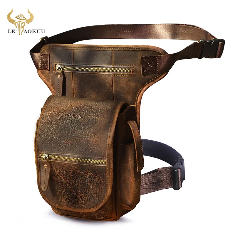 Spessa pelle di cavallo pazzo Design uomo Messenger Satchel Mochila Bag Vintage Organizer marsupio marsupio marsupio Drop Leg Bag 3110