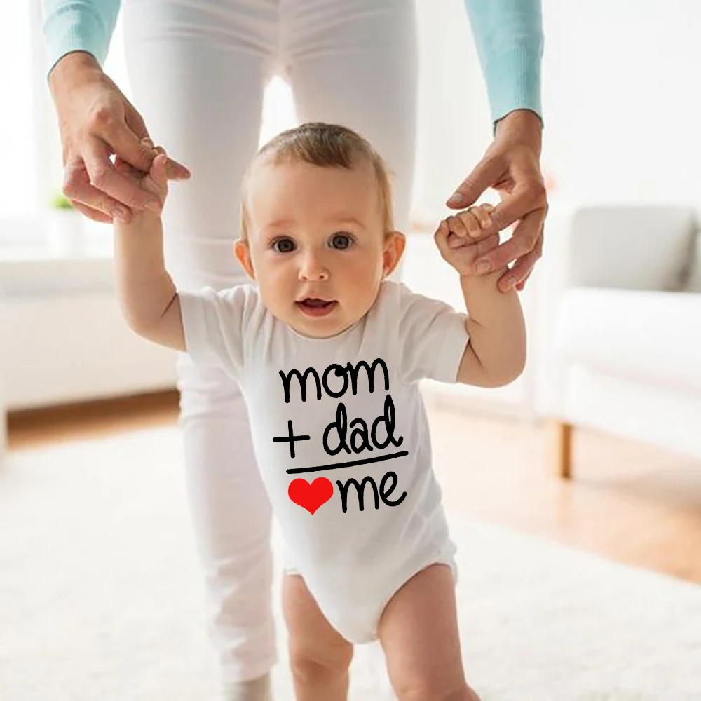 Mom + Dad = Me Newborn Baby Girls Romper Toddler Girl Boys Clothes Ropa Pajama Romper Kids Short Sleeve Bodysuit Holiday Gifts