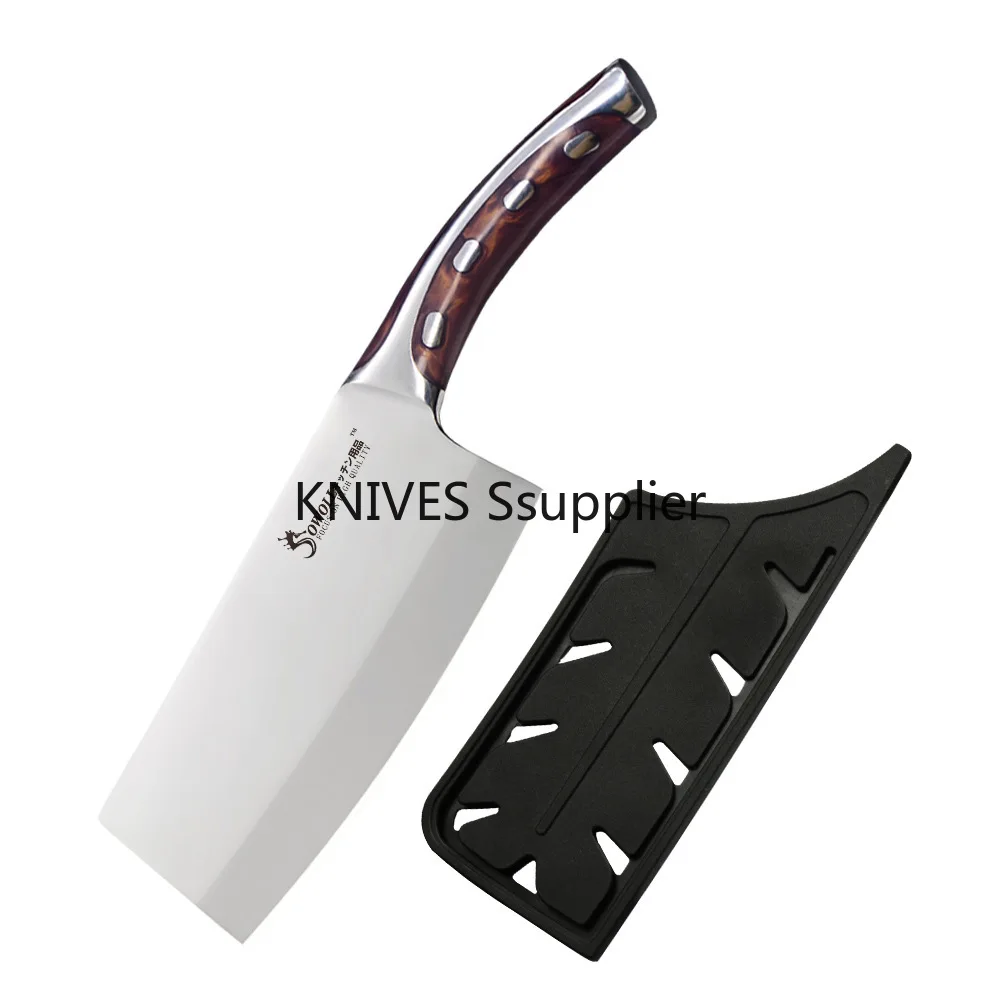 

Kitchen Chopping Knife - 7 Inch 4CR14 Stainless Steel High Carbon Blade Utility Chef Cleaver Knives Resin Fibre Handle w/ Sheath