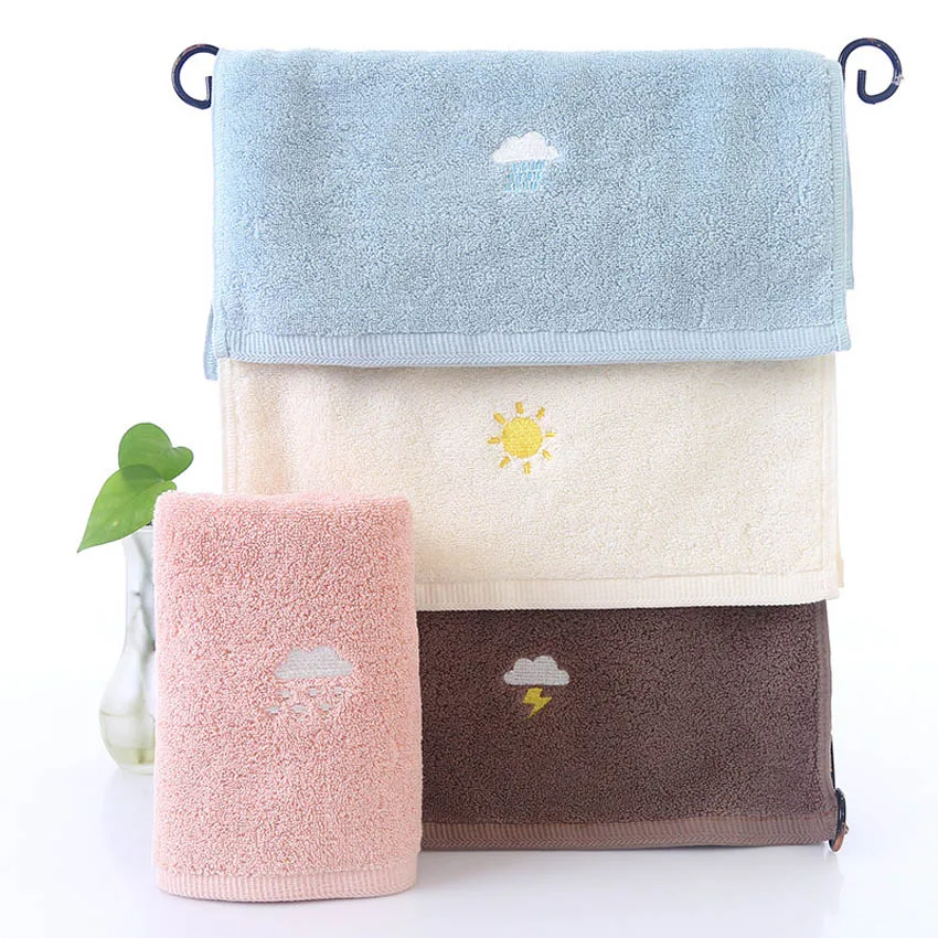 Rain Snow Thunder Sunny Embroidery Pattern Face Towel 4 Colors 100% Cotton Bathroom Hand Hair Towel for Adult Kid Toalla De Cara