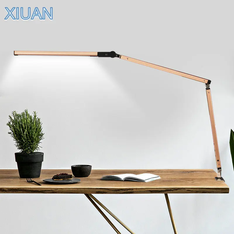 XIUAN Remote Control LED Desk Lamp with Clip Light Touch Dimmer EU/US Plug in Office Business Table Reading Lamp Adjustable Arms