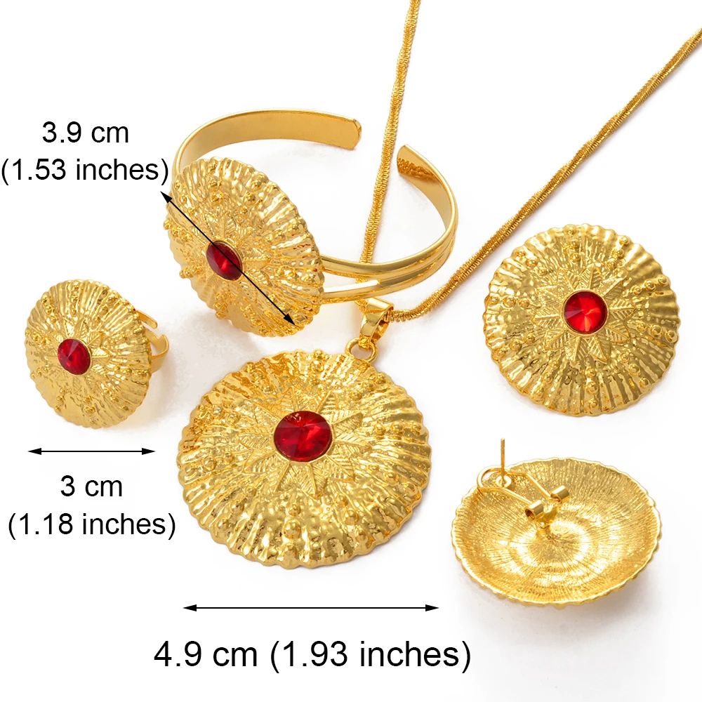 Anniyo Ethiopian Gold Color sets Necklace Bangle Earrings Adjustable Ring Habesha Jewelry Eritrean Best Holiday #056402