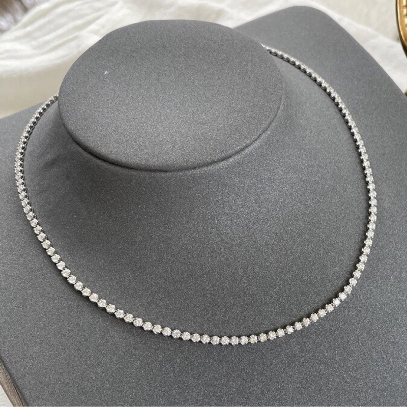 100%18K White Gold Real Diamonds 4CT Tennis Necklace Gifted For Women Senior Banquet Wedding Party Jewelry Length 40CM Au750