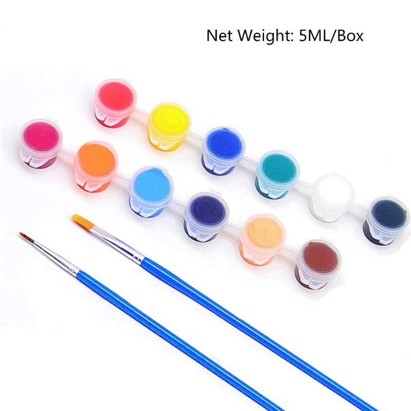 12 Colors Acrylic Paint Set 5ML/Box DIY Pigment with Hook Line Pen Draw Brush