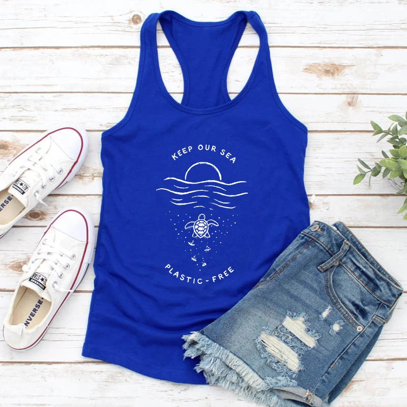 Vest Keep Our Sea Plastic Free Tank Casual Women Sleeveless Running Workout Tops Cute 90s Environmental Vegan Shirt