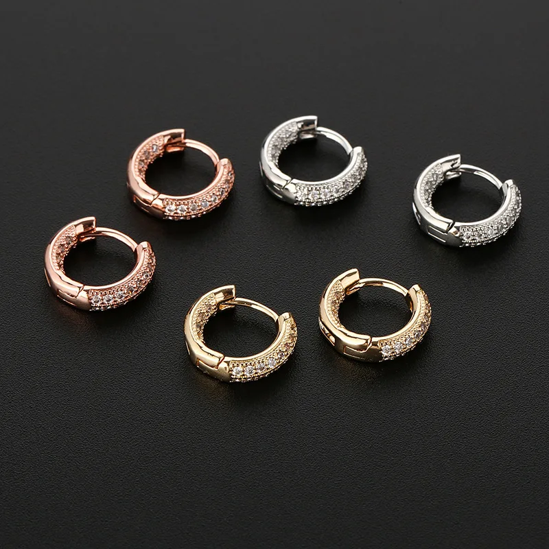 Minimalist Rose Gold Color Crystal Zirconia Circle Small Hoop Earrings Korean Fashion Elegant Women Girl Wedding Party Jewelry