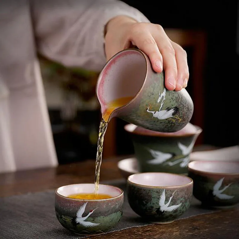 2pcs/set Handmade Crafts Drinking Supply Tea Cup Set Crane Master Cup Retro Ceramic Kungfu Teaware Drinkware