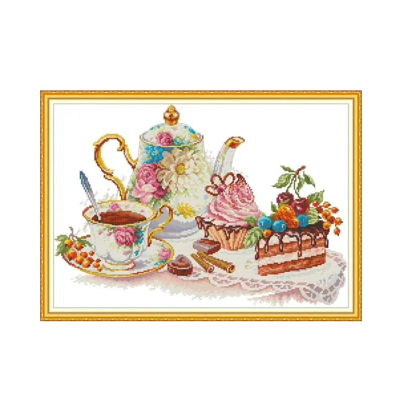 Afternoon tea 6 cross stitch kit aida 14ct 11ct count print canvas cross stitches needlework embroidery DIY handmade