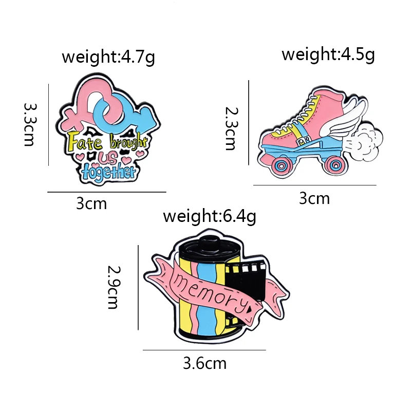 Cartoon Cute Pink Camera Film Skateboard Enamel Pins Love Couple Symbol Letter Wings Alloy Brooch Badge Woman Jewelry Gift