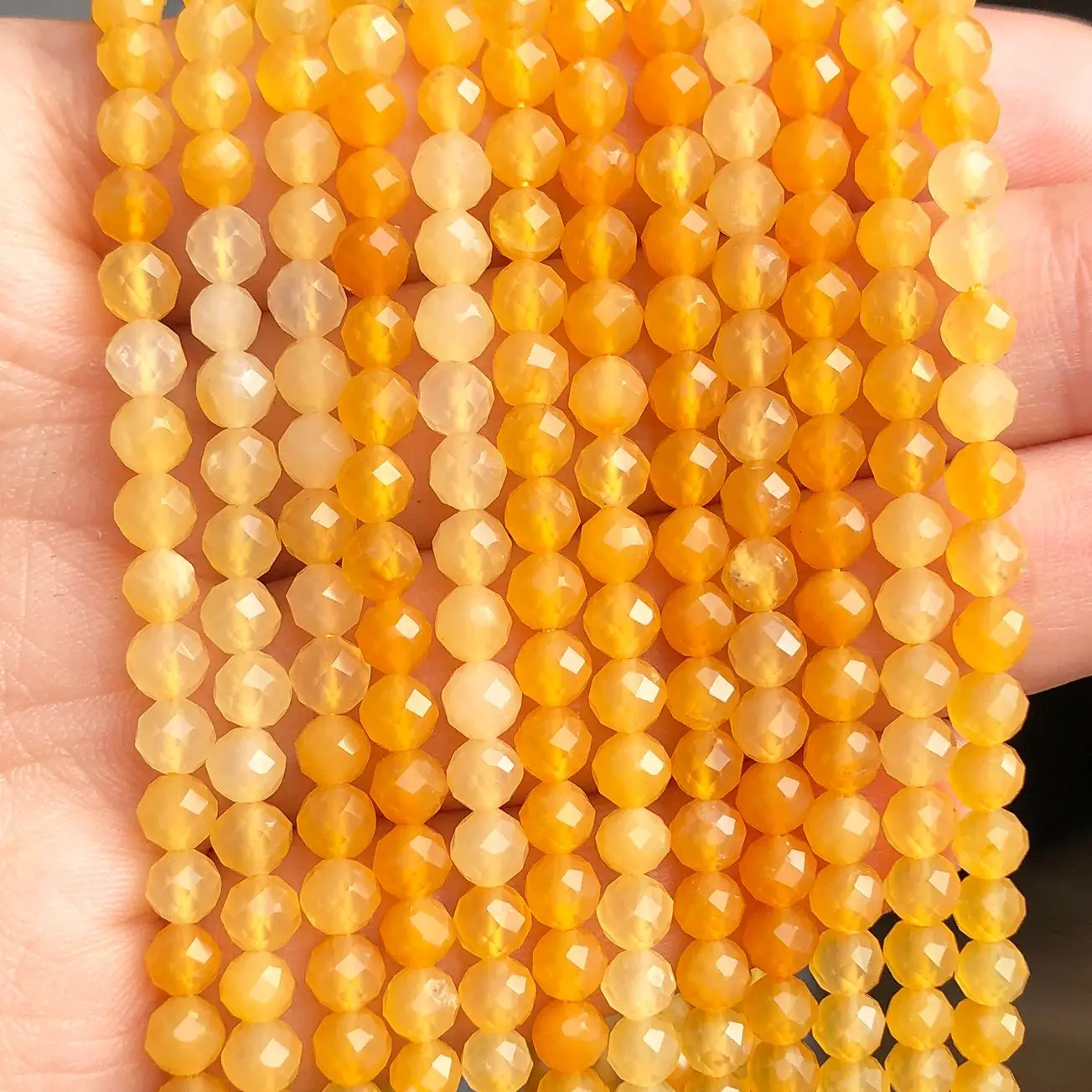 

4mm Faceted Yellow Jades Agates Stone Beads Small Round Loose Spacer Beads for DIY Bracelet Jewelry Making Necklace Handmade