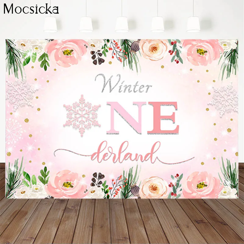 Mocsicka 첫 번째 생일 배경 꽃 눈송이 장식 스타일 베이비 샤워 사진 배경 사진 스튜디오