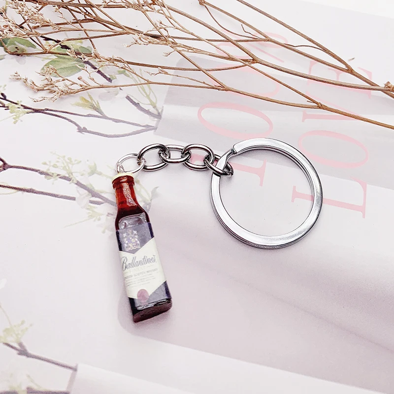 Cute Resin Beer Wine Bottle Keychain Assorted Color for Women Men Car Bag Cocktail Beer Keyring Pendant Accessions Wedding Party