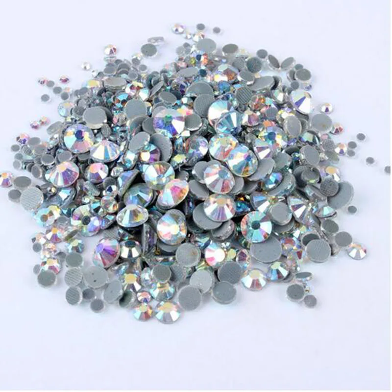 1200pcs Mix size shinny Many color Glass Crystal DMC Hotfix rhinestone SS6-SS30 Flatback With Glue for Diy Weeding Dress