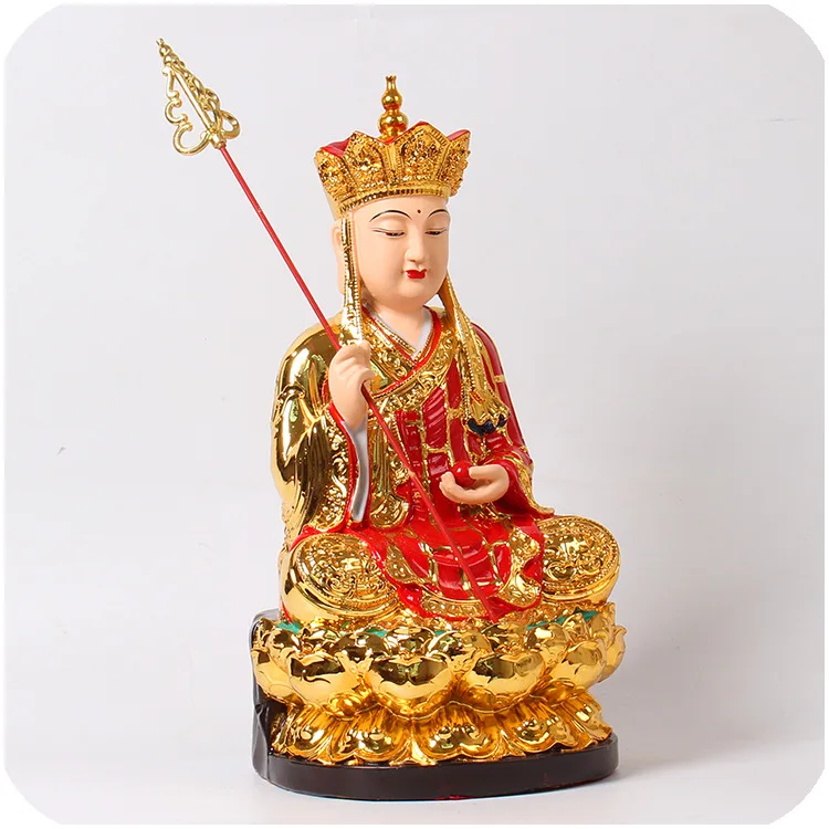 12-Inch Gold-Plated Ksitigarbha Bodhisattva Statue: Resin Glass Sculpture for Chinese Buddhist Home Altar