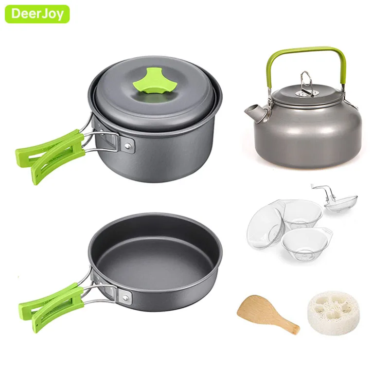 

Outdoor Camping Cookware Backpacking Aluminum Cooking Set Water Kettle Pan Pot Travelling Hiking Picnic BBQ Tableware Equipment