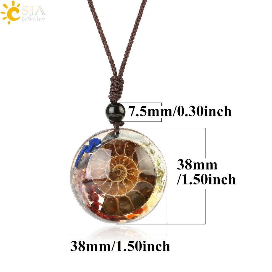 CSJA Natural Stones Ammonite Pendants Necklaces Cabochon Chip Beads Resin Spiral Conch Shell Pendant for Female Men G322