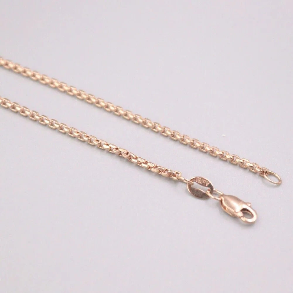 

Genuine Real 18K Rose Gold 1.8mm Round Box Link Chain Necklace For Woman 17.7inch