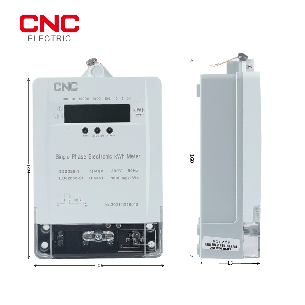 CNC Single Phase Static Watt Hour Meter AC Active Energy  230V 50Hz Max 60A Class 1