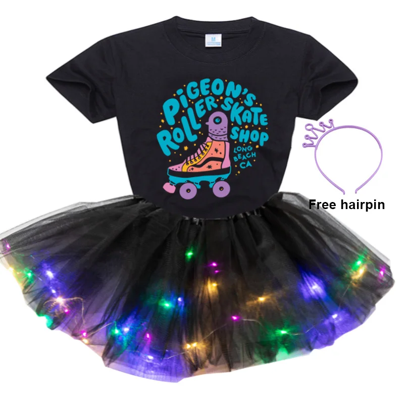 Girls Tutu Dress Set Roller Skate T Shirt Suit Led Light Tutu Sparkle  Kids Skirt Costume Little Girls Dresses Children Clothes