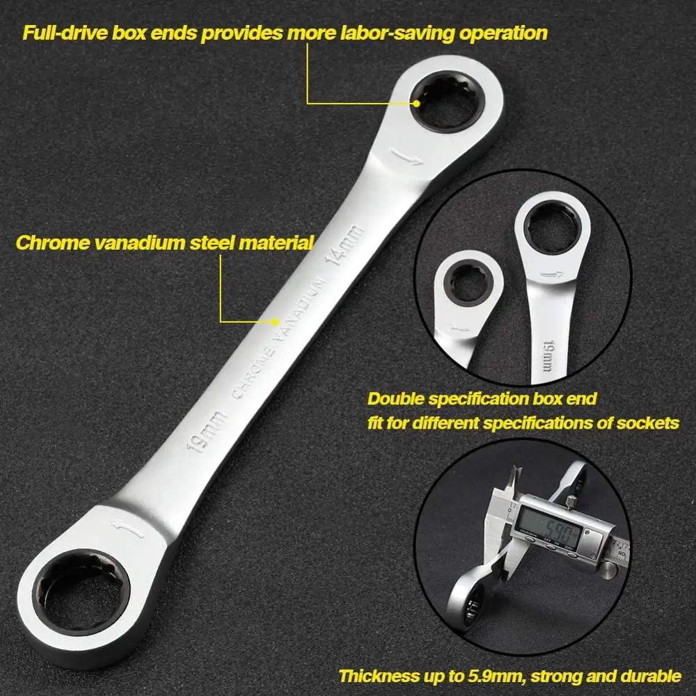 Metric Socket Bit Ratcheting Wrench Set Double Box End Gear Spanner Heavy Duty Multi Functional Combination Reversible Universal