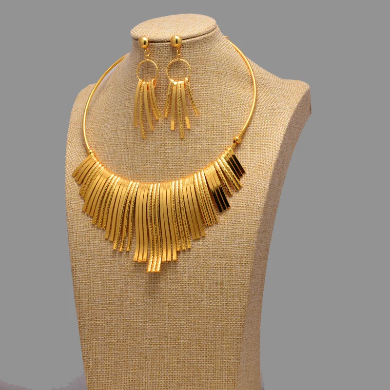 African jewelry set nigerian wedding For Women Bridal African Gold Color Jewelry Set Dubai Necklace Earrings Bride Gift