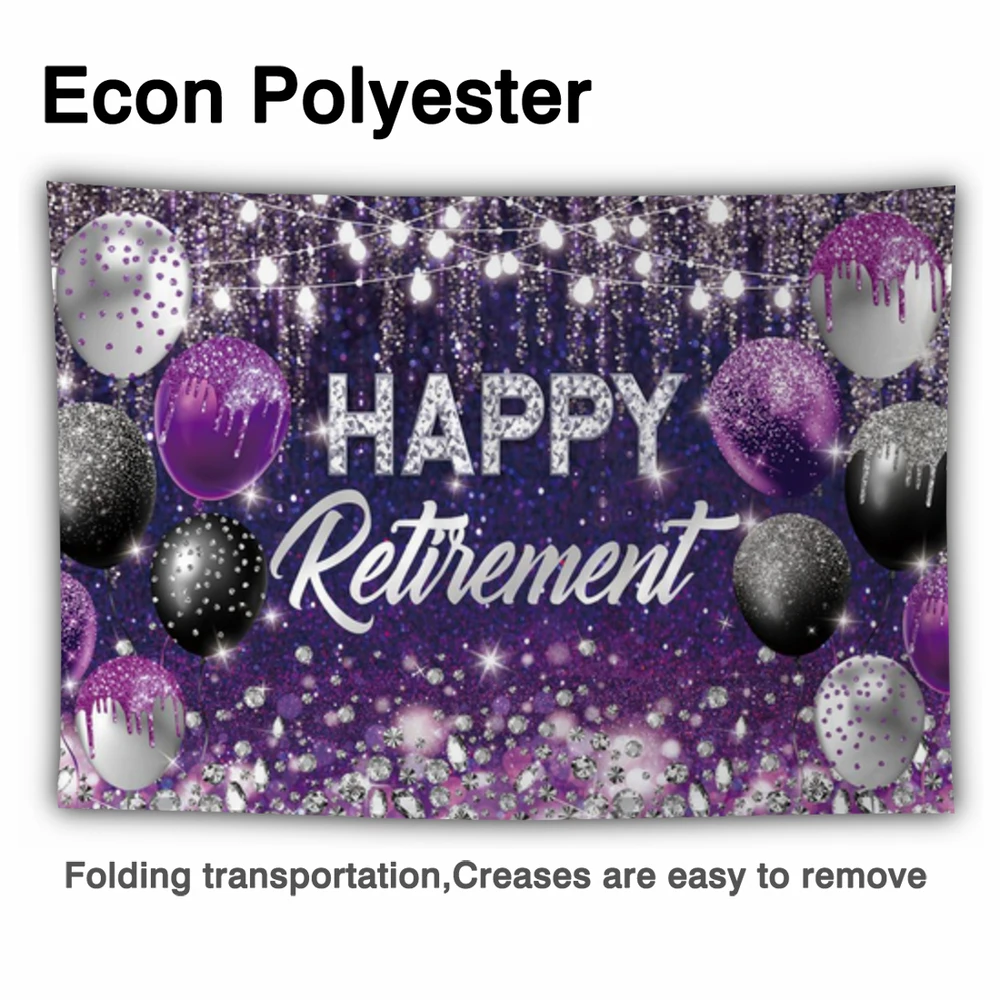 Funnytree 해피 은퇴 파티 배경 공급 배너 반짝이 생일 다이아몬드 보라색 장식 사진 소품 배경