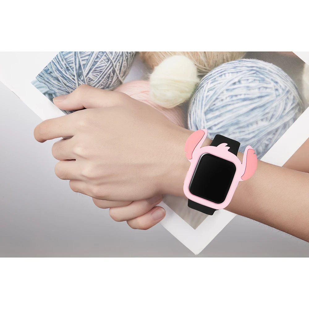 New Cartoon Cover for Apple Watch Case Series 8 7 SE 6 5 4 Protector for IWatch 40 41mm 44 45mm Silicone Cover for Stitch Design