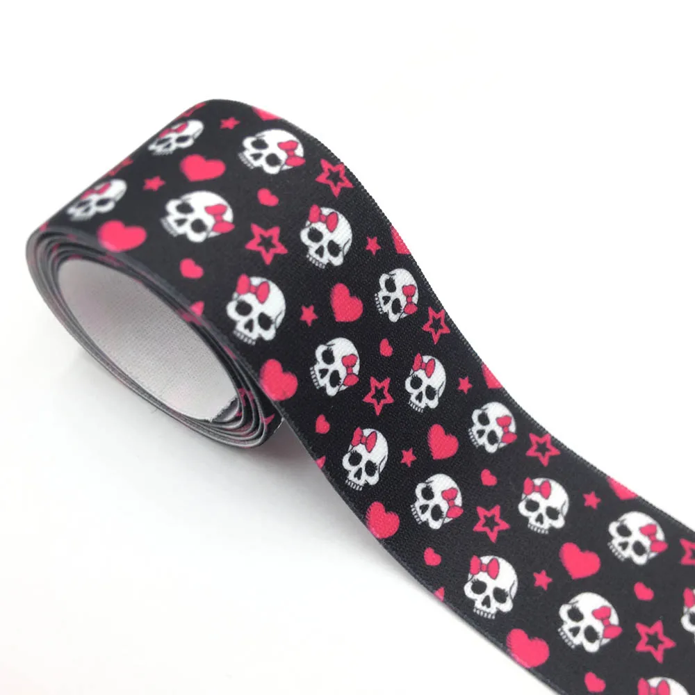 1 Meter 2.5CM 3.8CM Halloween Ghost Head Print Elastic Straps DIY Garment Waist Band Belt Sewing Accessories