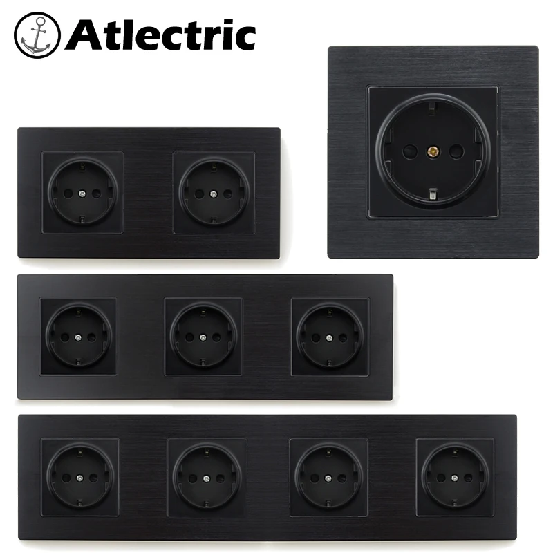 

Atlectric EU/DE/RU Standard Power Plug Socket Aluminum Alloy Metal Panel 16A 110-250V Wall Socket Electrical Outlet